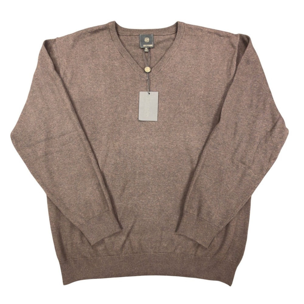 F/X Fusion V-Neck Sweater Mens XL Brown Heather Cotton Blend NWT